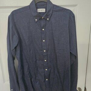 JOHN HENRIC Flannel Shirt 15 - 38 Navy Flannel Button Down Office Work